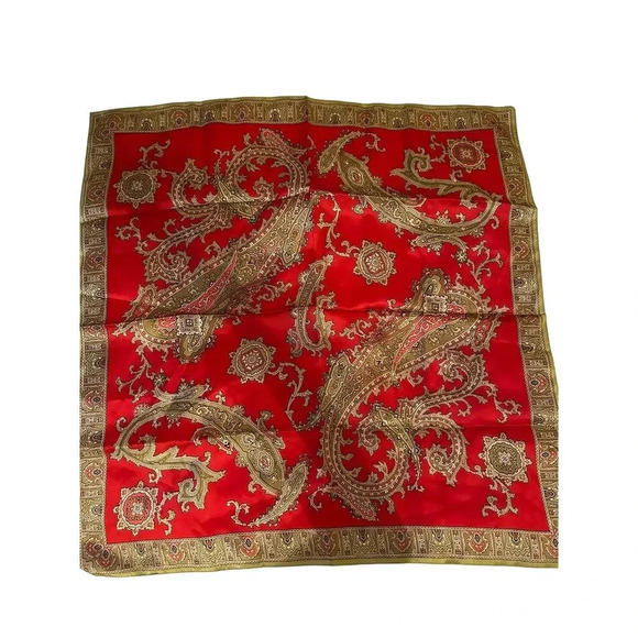 Sr Michaud Red & Gold Paisley Pattern Rayon Satin Made In Italy Table Runners - Picture 1 of 6